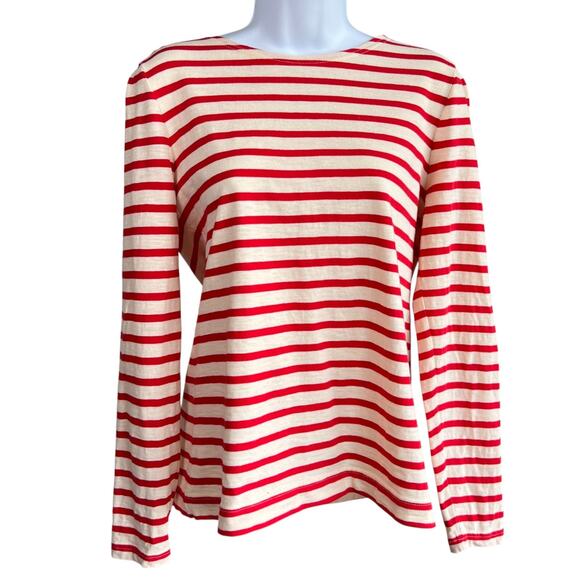 J.Crew Womens Striped T shirt with Bow Embellished Back Size Medium Holidays - Picture 1 of 8